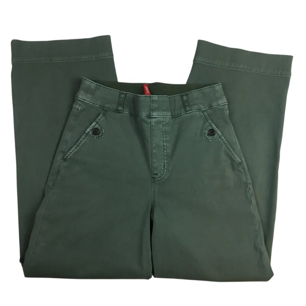 Spanx Twill Crop Wide Leg Pants Olive Green Womens Small Casual High-Waist - Picture 9 of 13